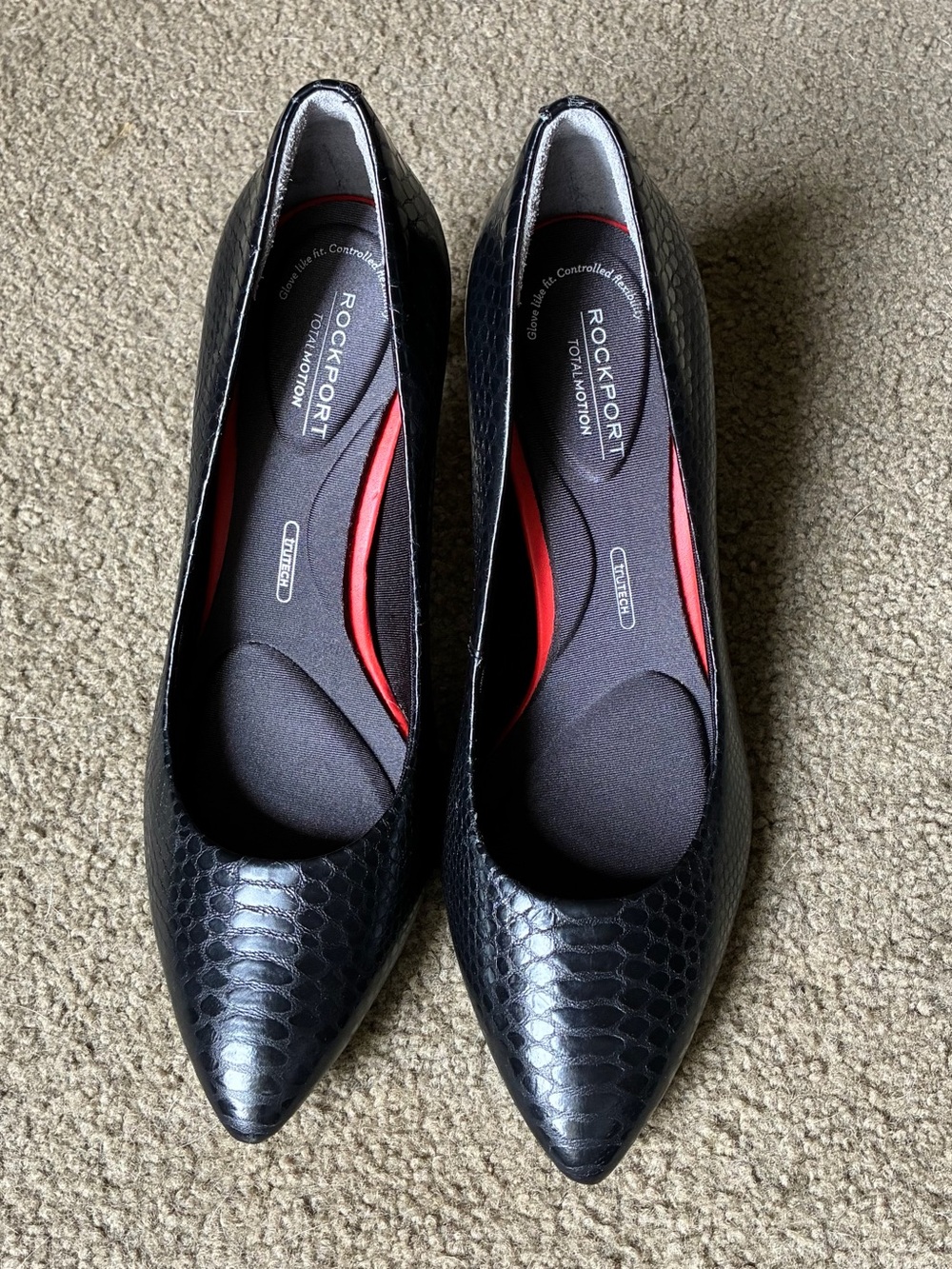 Rockport Black Leather High Heels Snakeskin Pointed-Toe Pumps Shoes Size 6.5